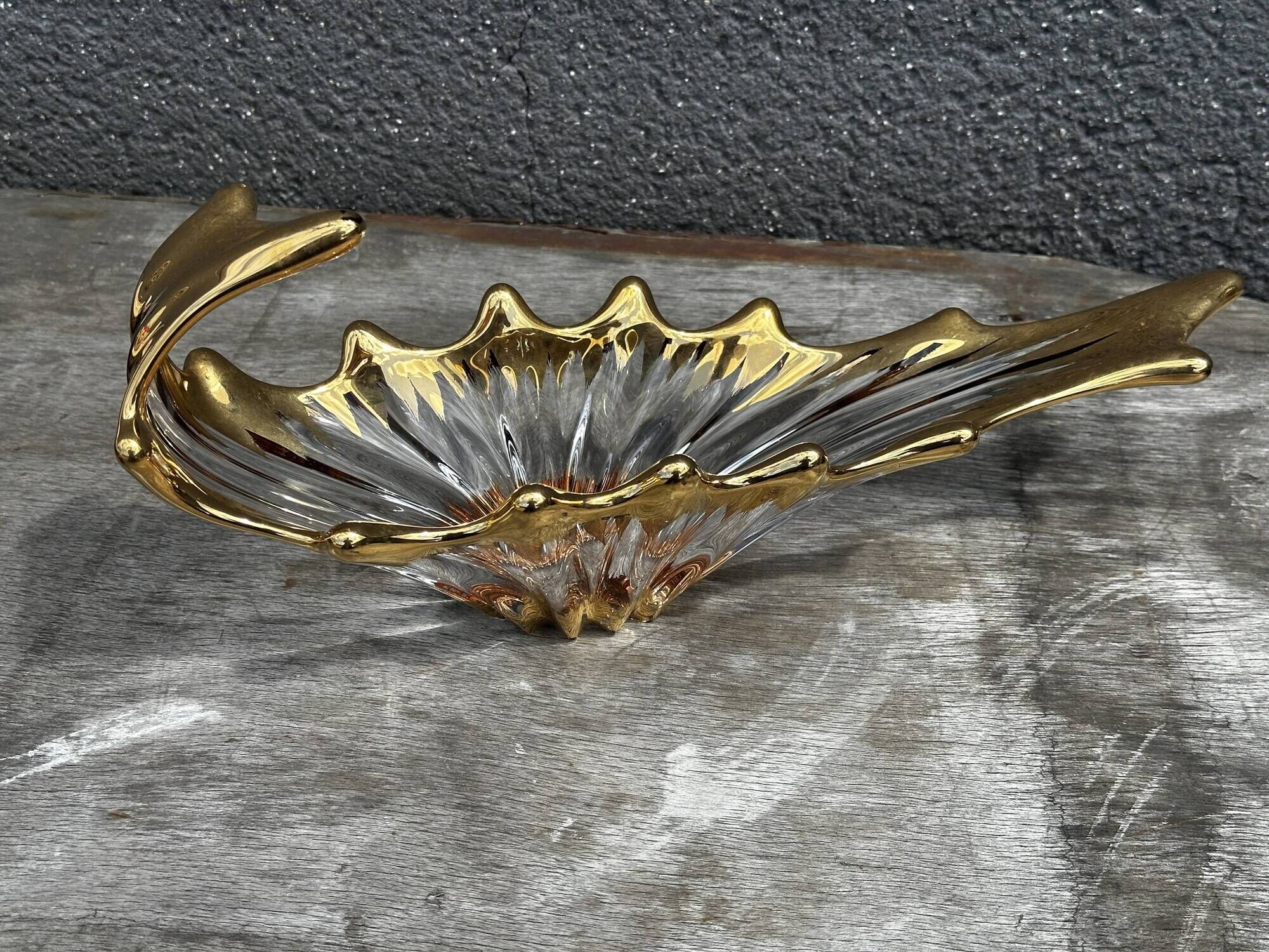 Centre de table / vide poche vintage cristal cofrac transparent et or - 60´