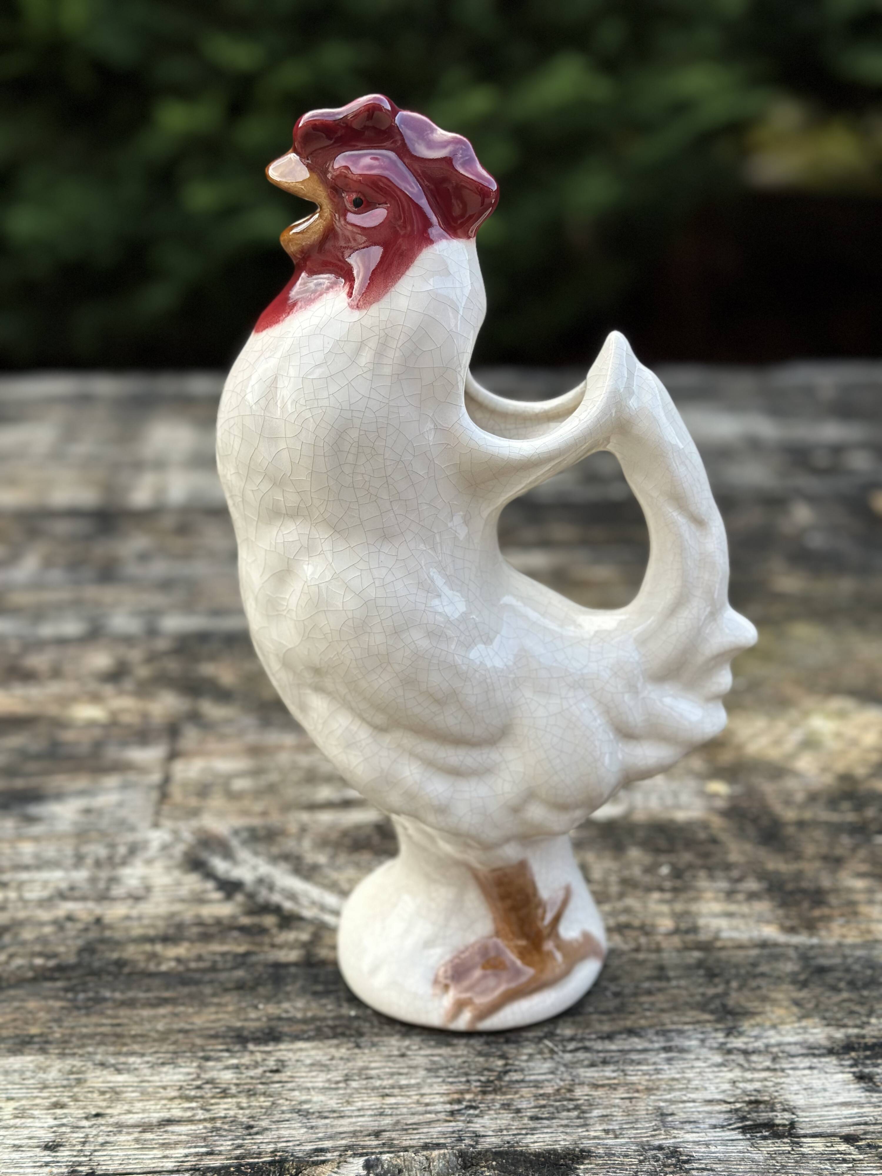 Rooster pitcher in cracked ceramic Art Deco style