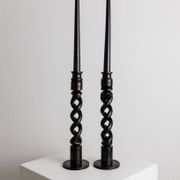 Dark Wood Candle Holders, Vintage 1970s Italy, Barley-Twist Design, Set of 2, Boho Table Decor