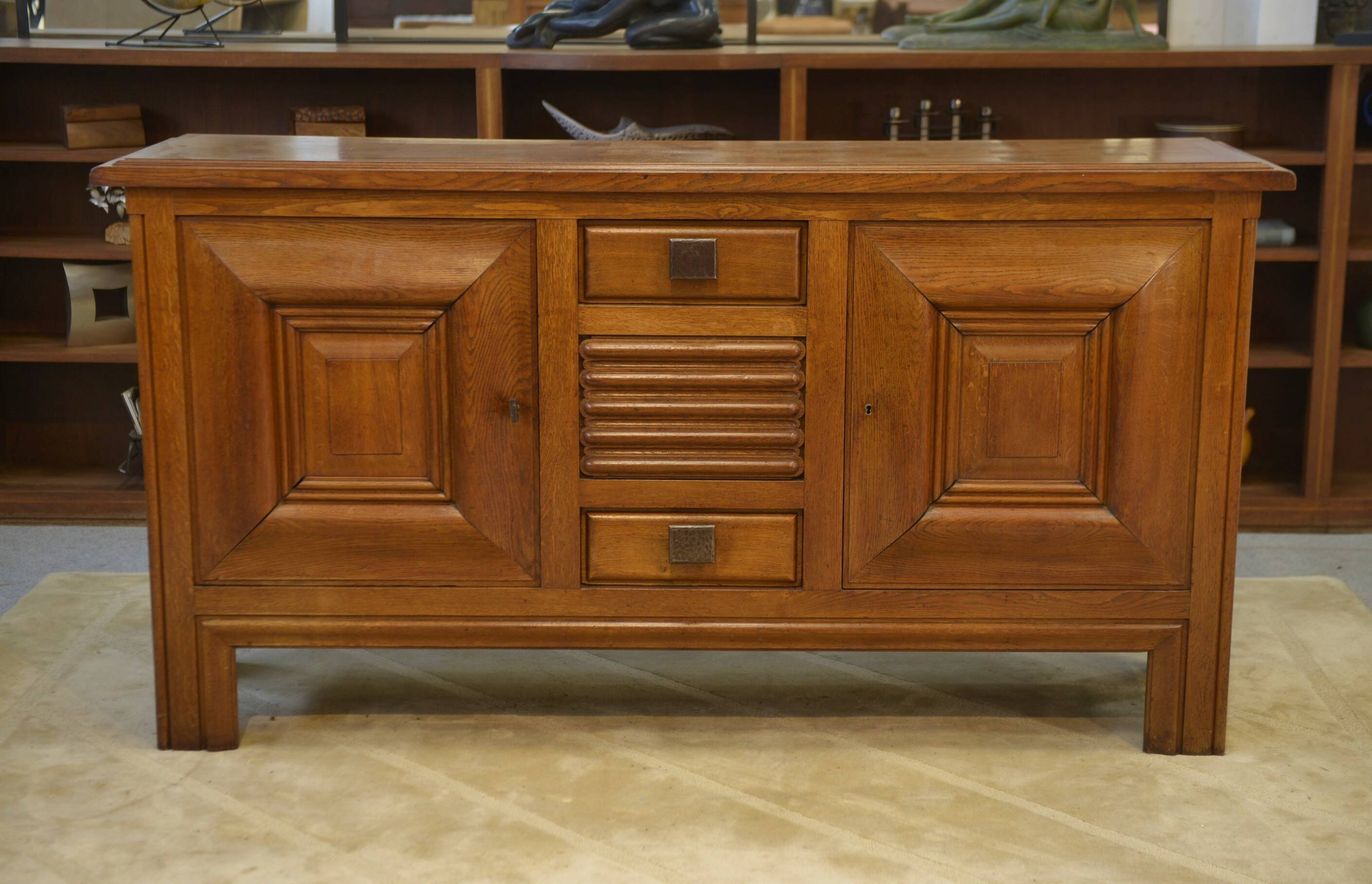 Oak and wrought iron sideboard signed by Charles Dudouyt, 1940s.