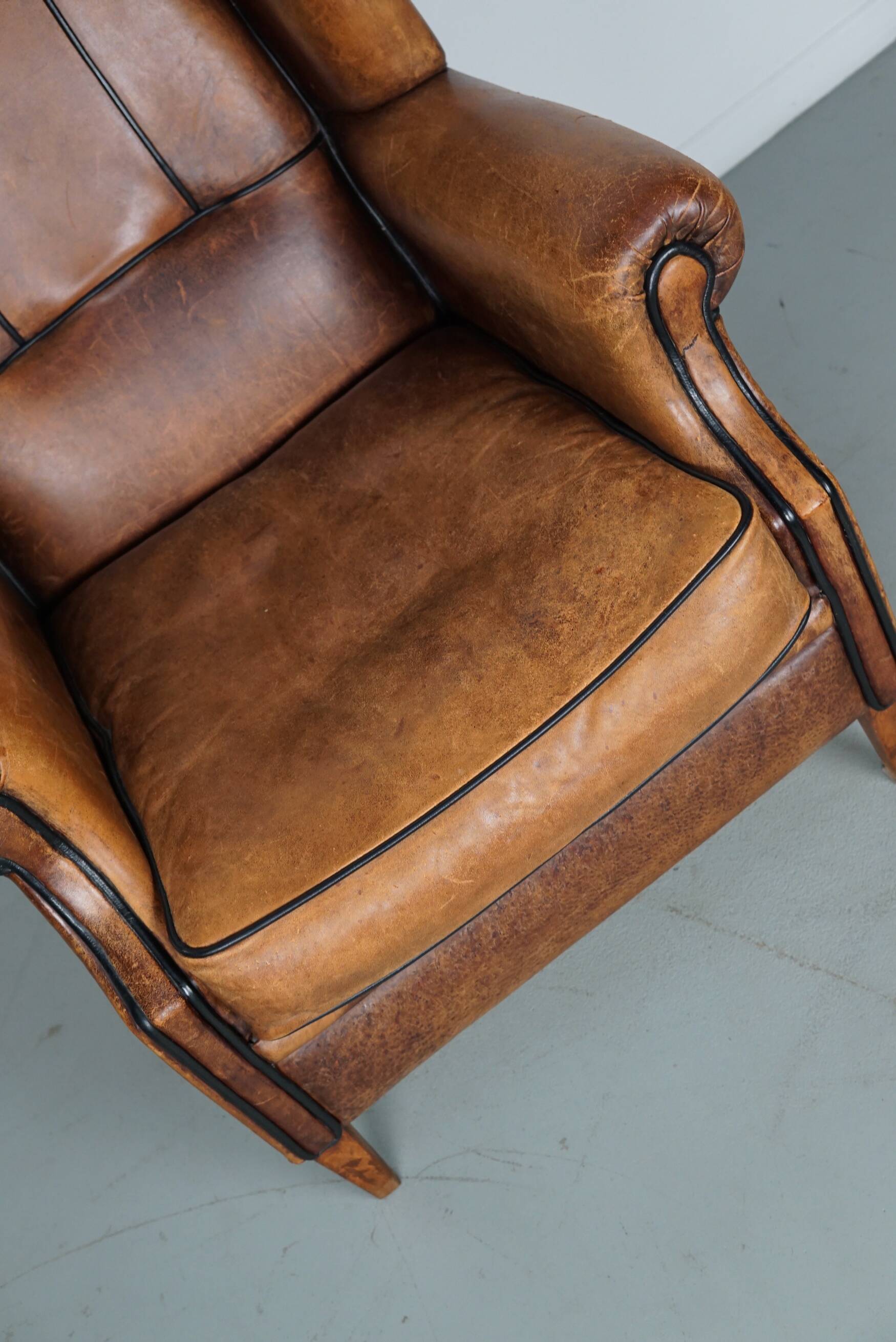Fauteuil hollandais vintage en cuir cognac