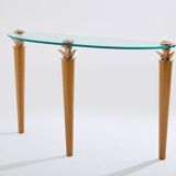 Solid oak and bronze glass console signed Garouste & Bonetti 1995