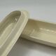 Vintage Art Deco butter dish in ivory ceramic with platinum stripes.