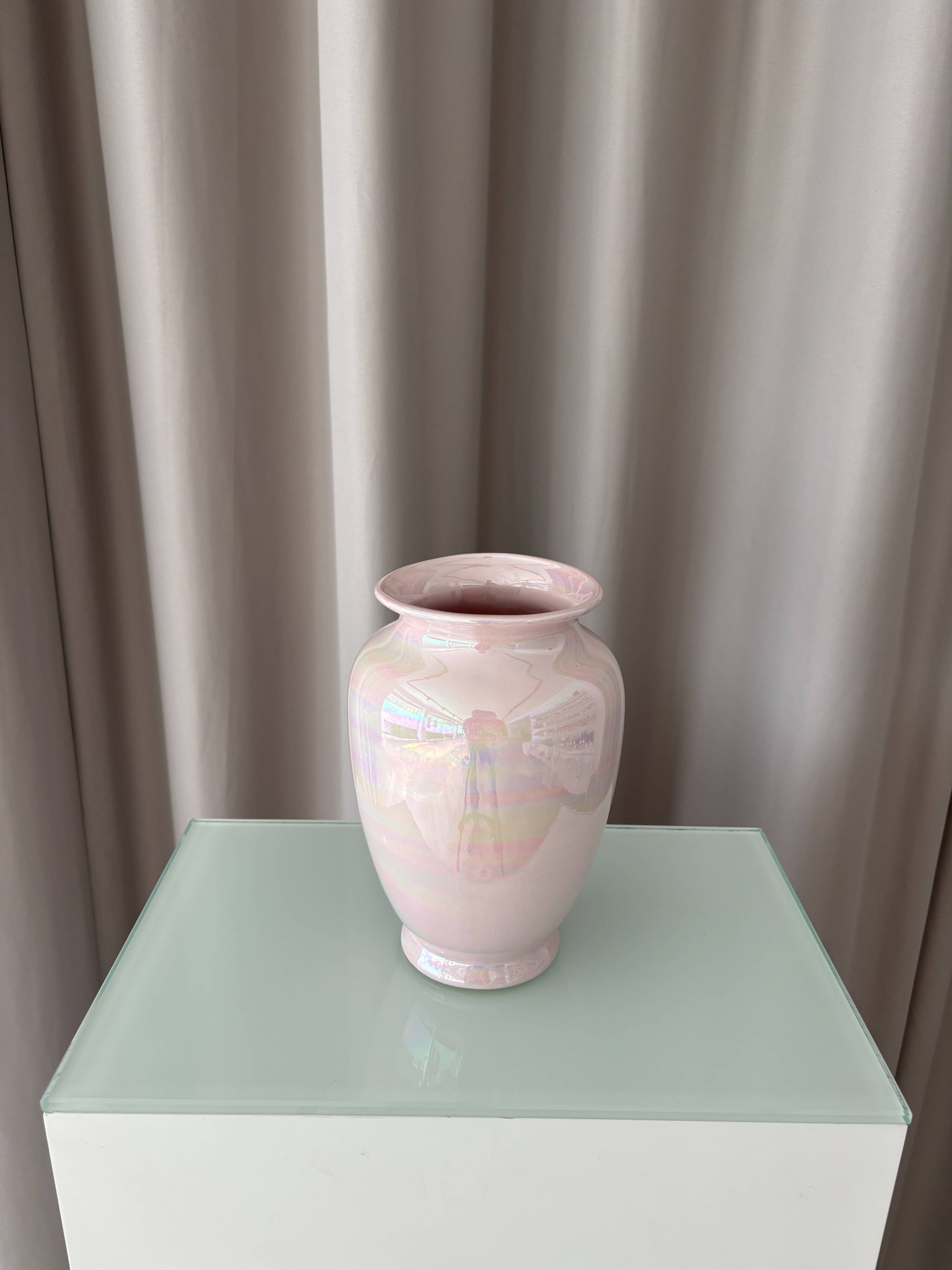 Vintage Pink Iridescent Ceramic Vase | Pearlescent Lustre Glaze | Postmoder