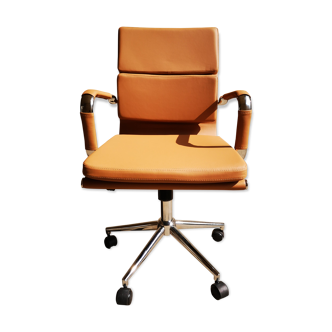 Light brown faux-leather office armchair