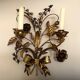 Pair of gold plated wall double candleholders with roses by Hans Kögl, 1960