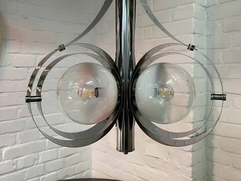 Vintage Space Age chrome and glass chandelier from the 1970s.