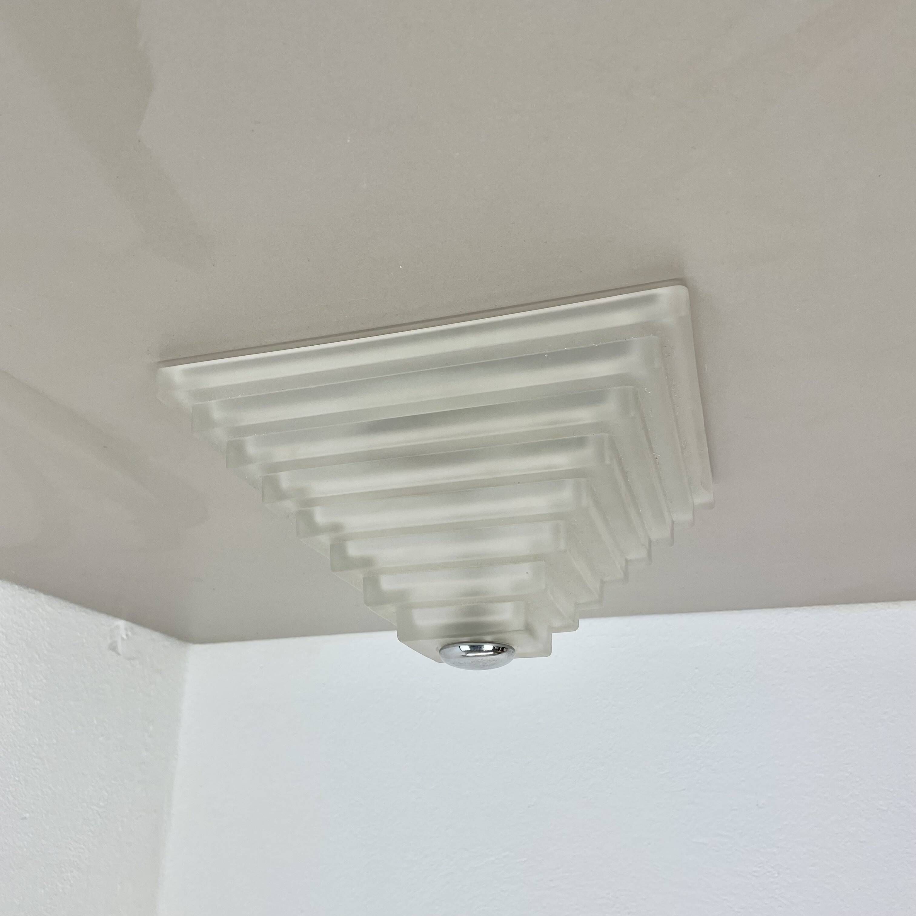Cubic satin white glass wall light by glashütte limburg attrib., germany 1980s