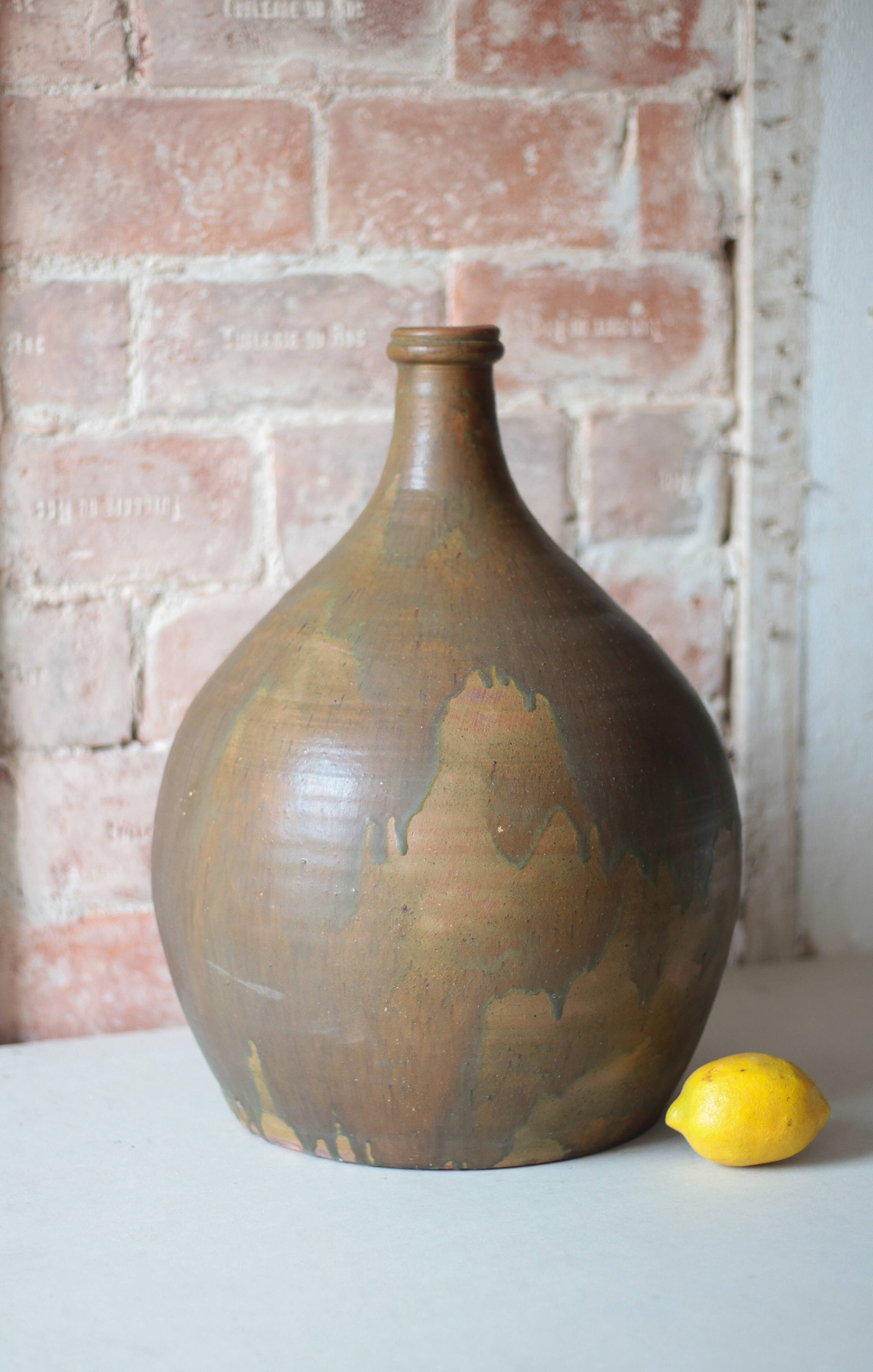Large vintage ceramic jar, lamp, demijohn, lady-jeanne, bottle.