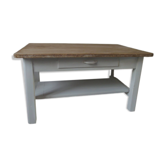 Coffee table made from a vintage table, pearl gray patinated base.