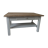 Table basse réalisée à partir d'une table vintage, piètement patiné gris perle.