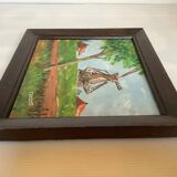 Small landscape painting of a mill, oil on panel, signed.
