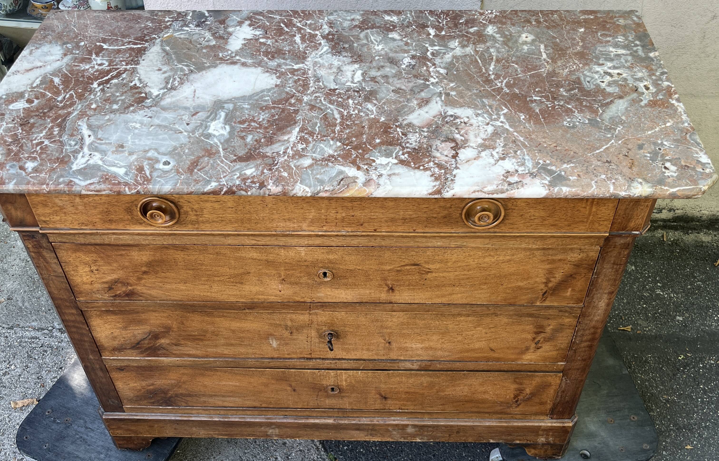 Louis Philippe style 04-drawer chest of drawers with marble top
