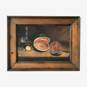 Still life painting with watermelon early twentieth century 83x62 cm