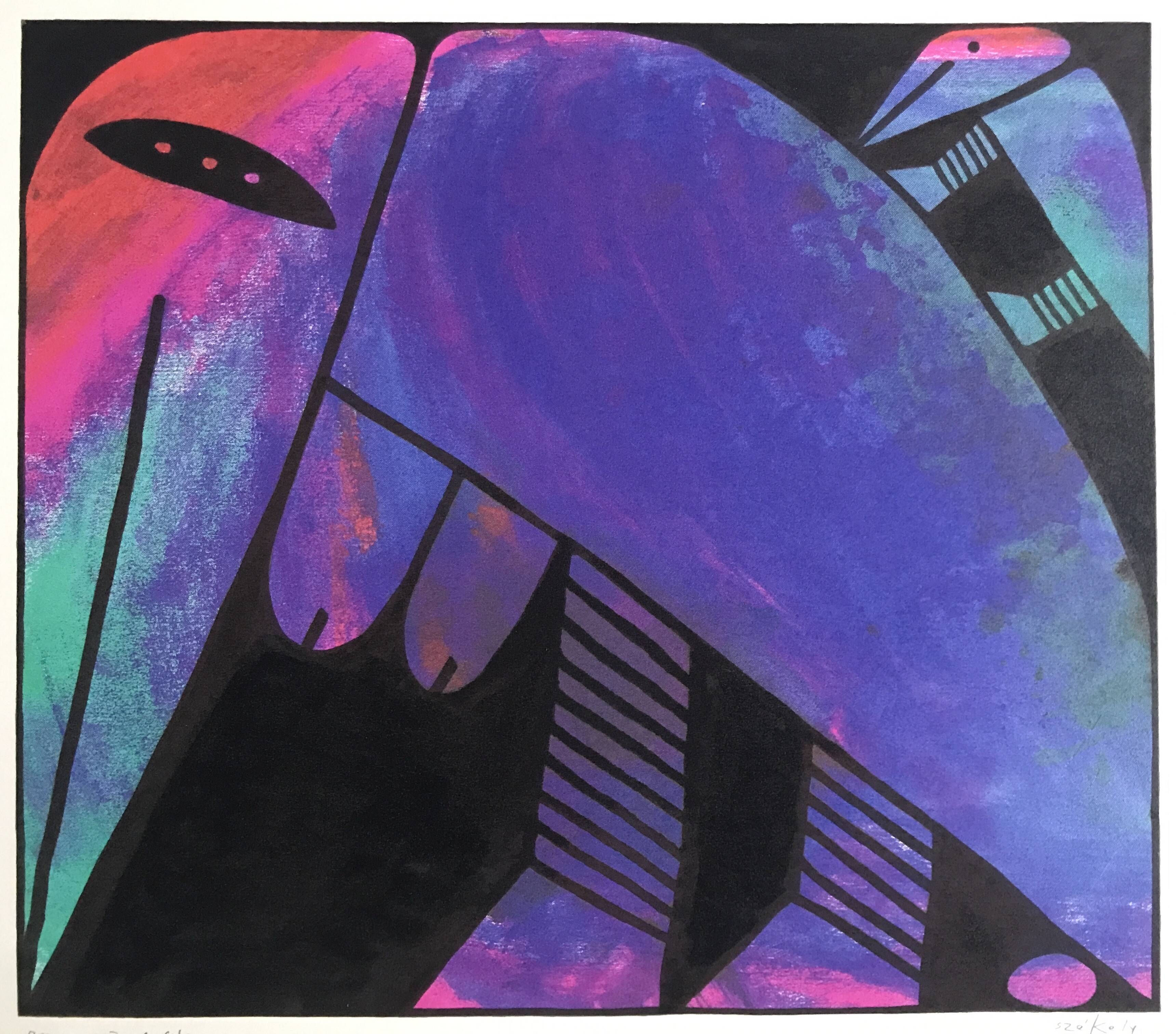 Pierre SZÉKELY, Dragons mère et fils, 1989. Epreuve laser signée au crayon