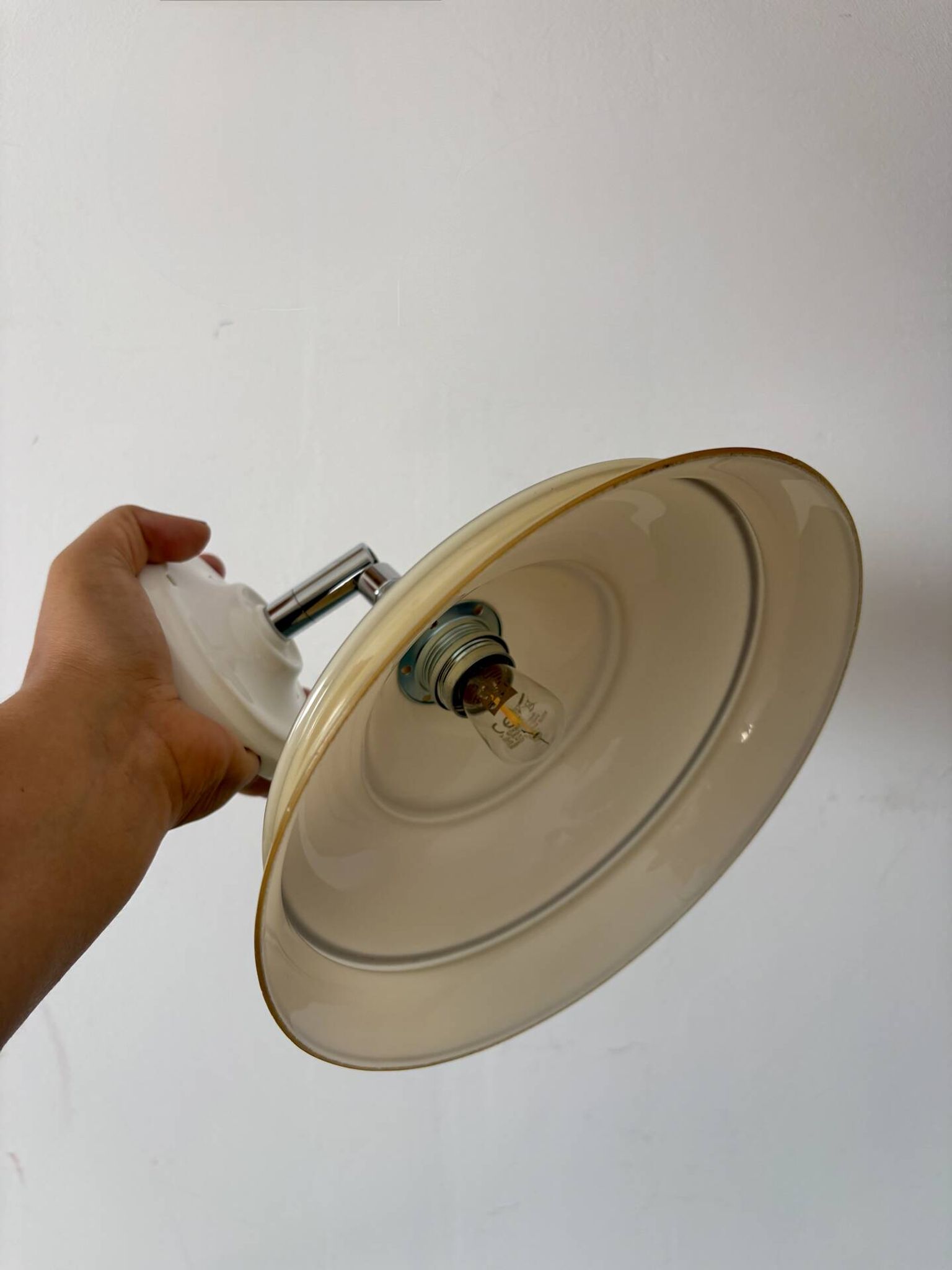 Vintage lampshade in yellow opaline with silver trim.