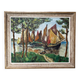 Tableau 1959 "The Sailboats" signed Ledien
