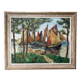 Tableau 1959 "The Sailboats" signed Ledien