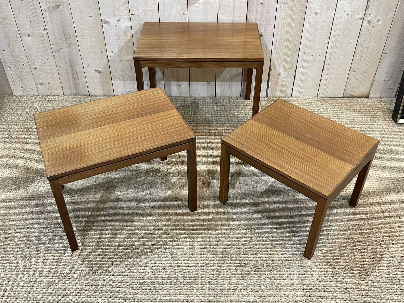Suite of 3 teak pull-out tables from the 70s
