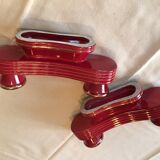Two vintage raspberry candlesticks