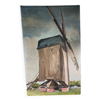 Grand tableau sur huile Moulin signé 1942