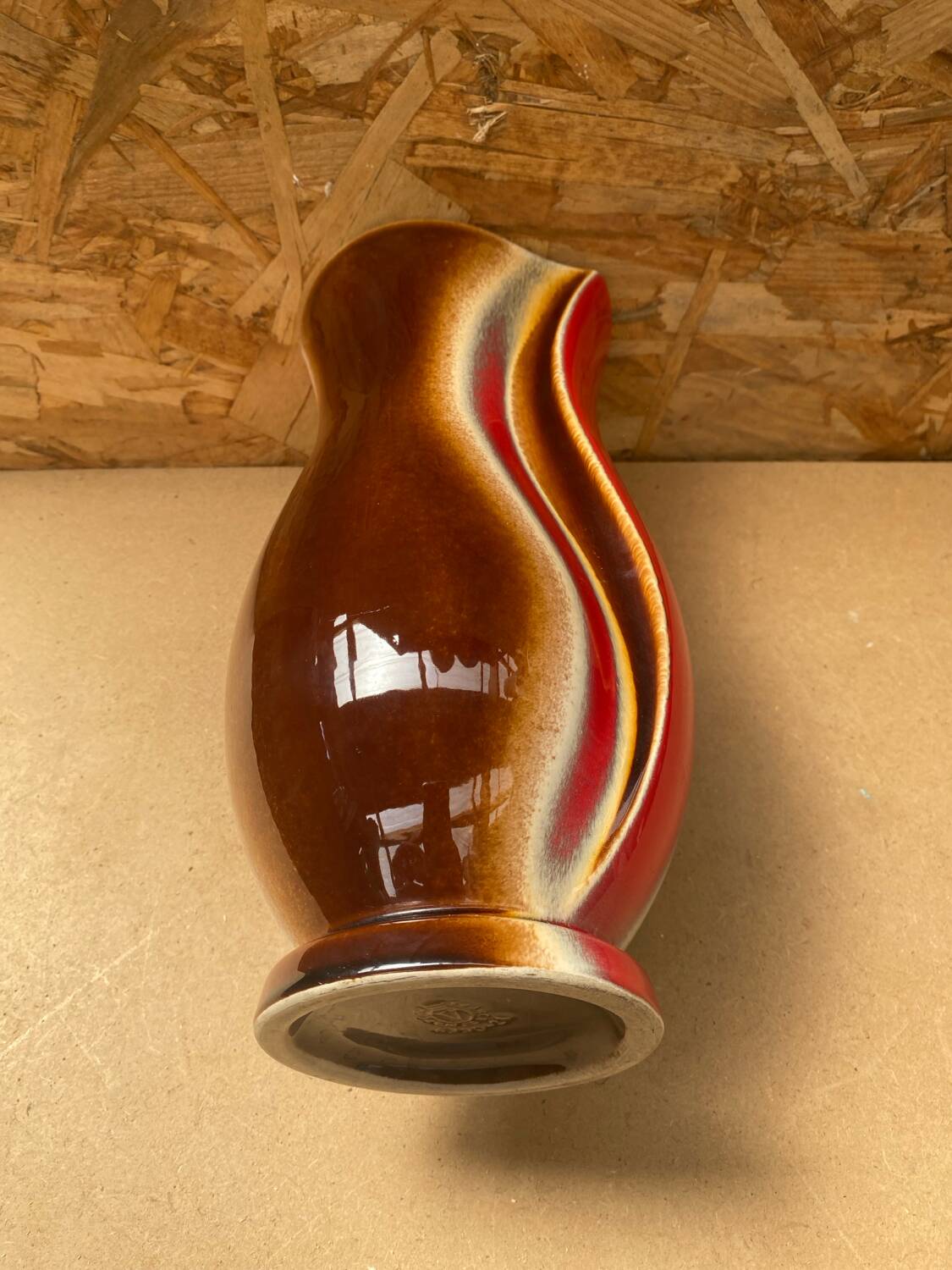 Antique verceram ceramic vase brown red beige vintage