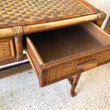Console/small old desk in rattan