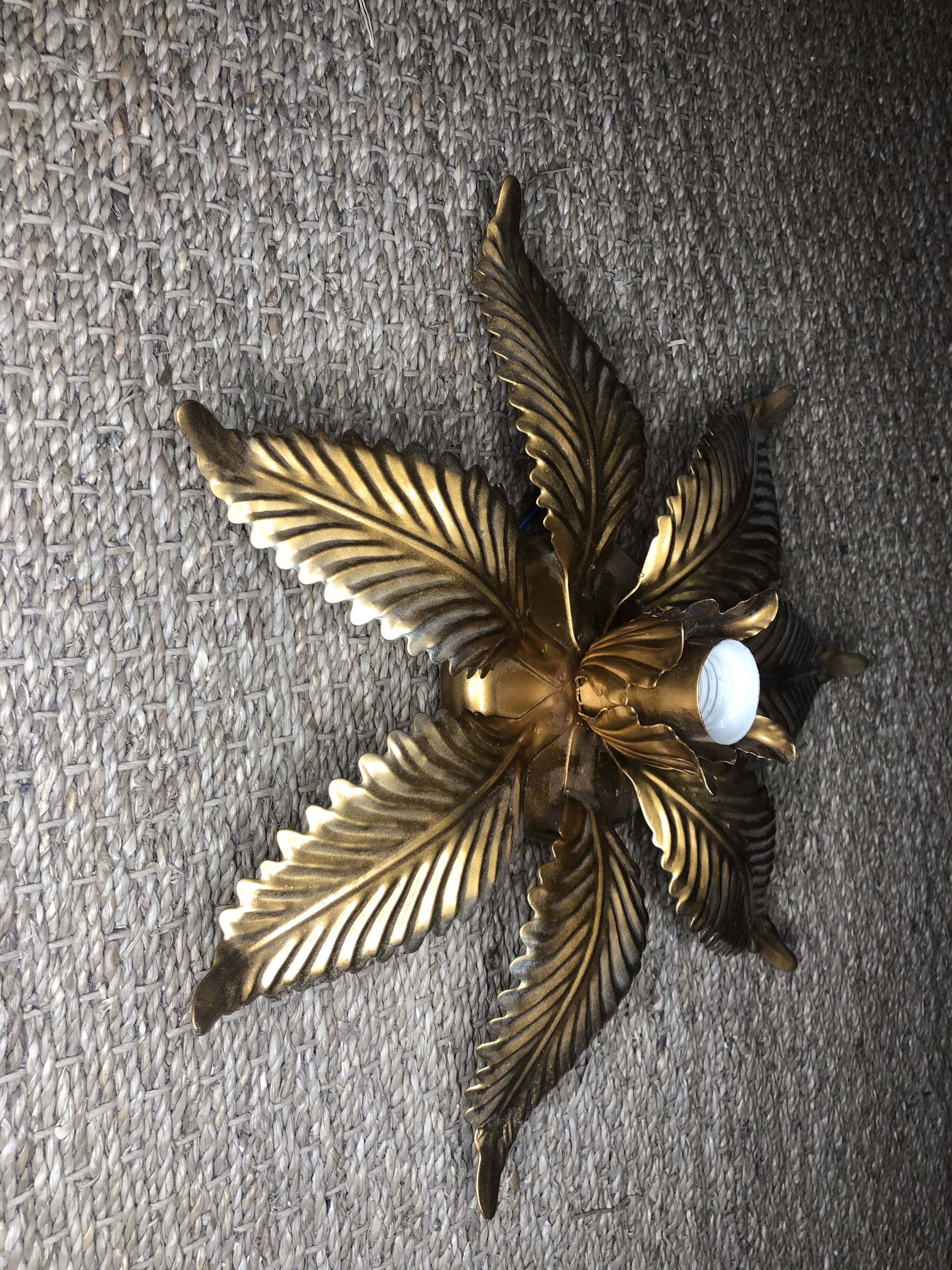 Vintage gold metal flower wall light