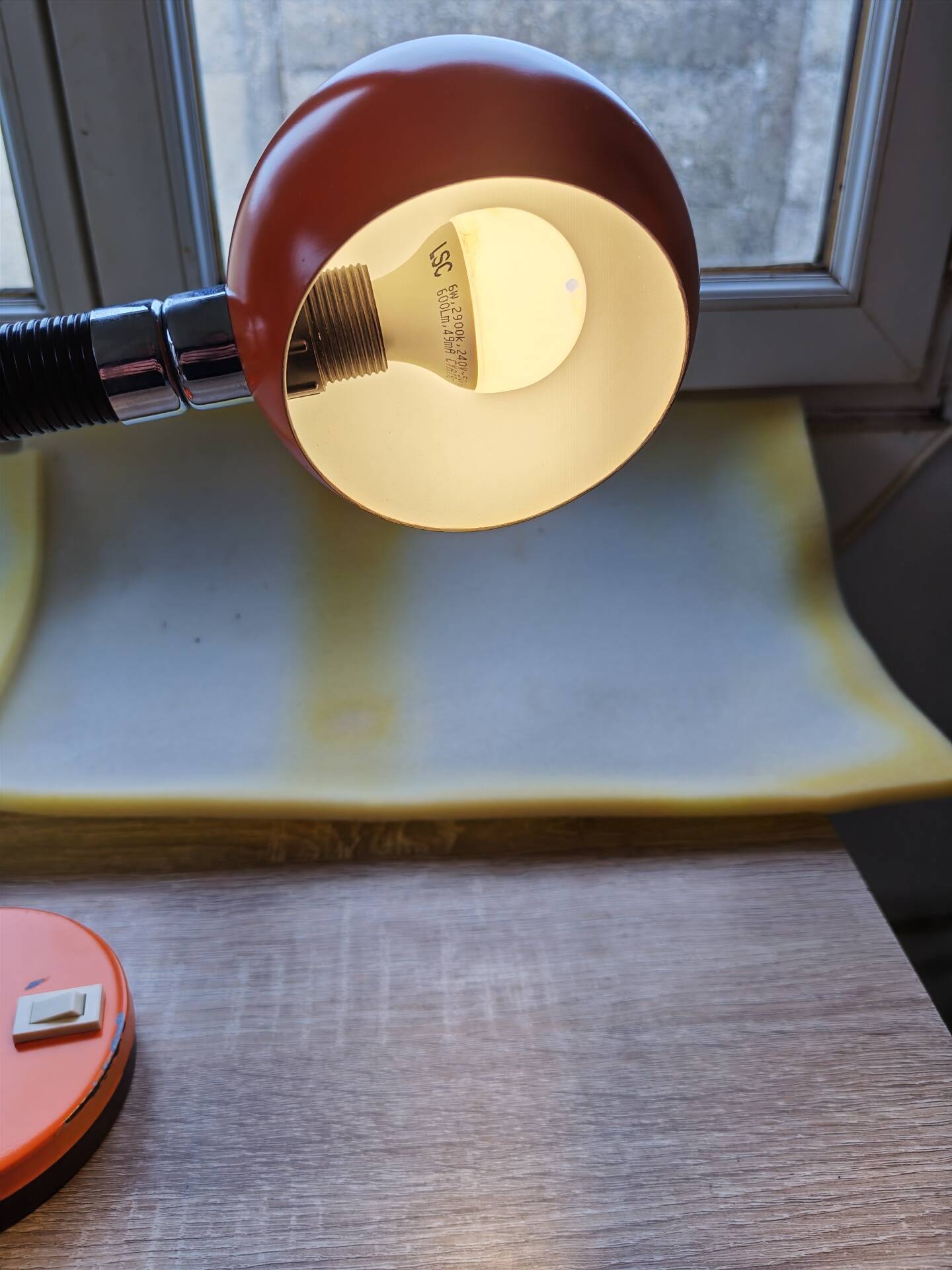 Vintage orange pop desk lamp with a flexible gooseneck - 1970s