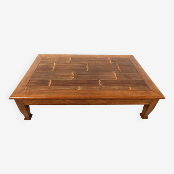 Table basse vintage en bois et bambou, 1980