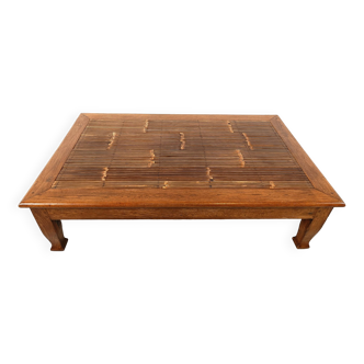 Vintage wooden and bamboo coffee table, 1980s
