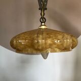 Orange ochre coloured antique glass hanging lamp