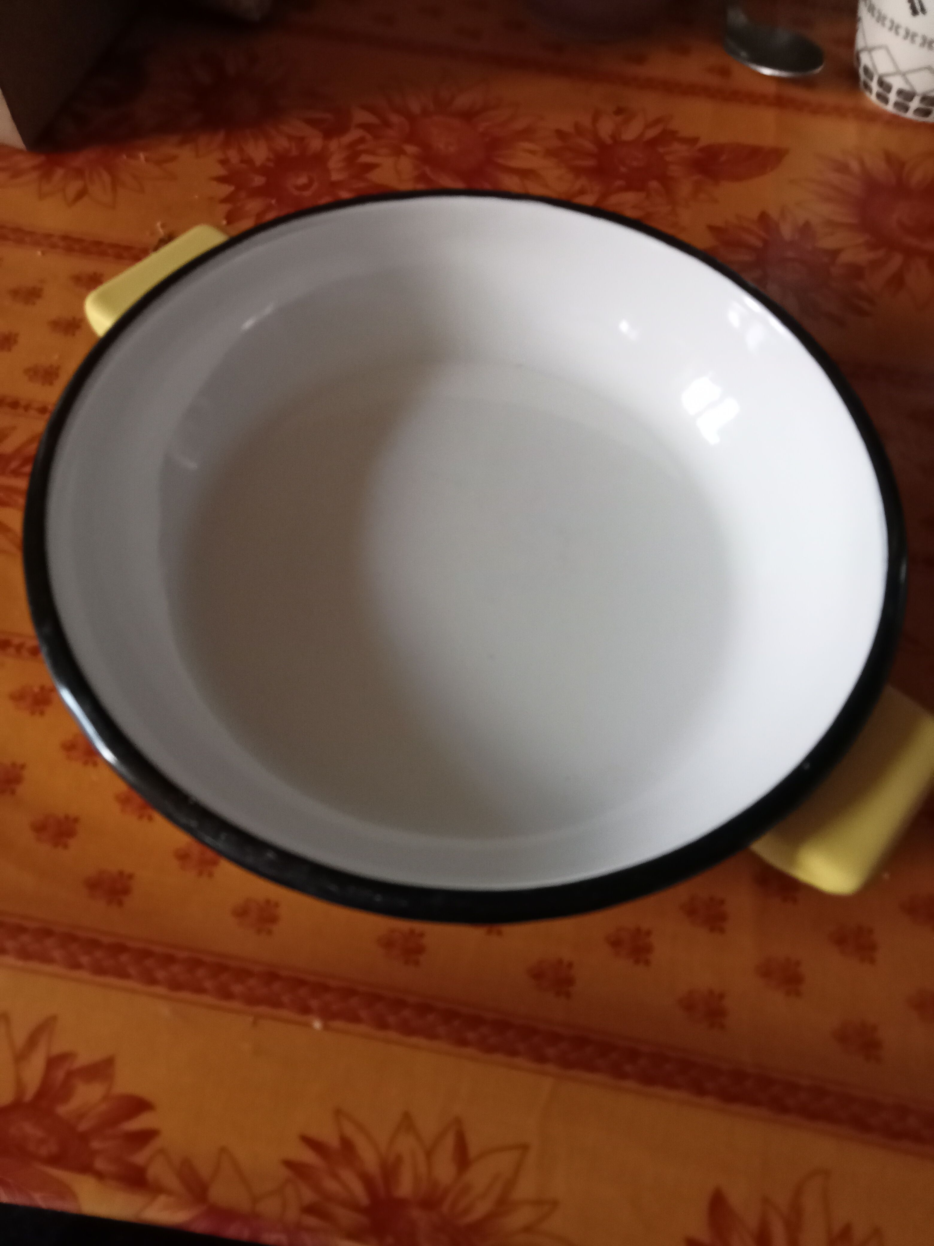 Enamelled dish with handles
