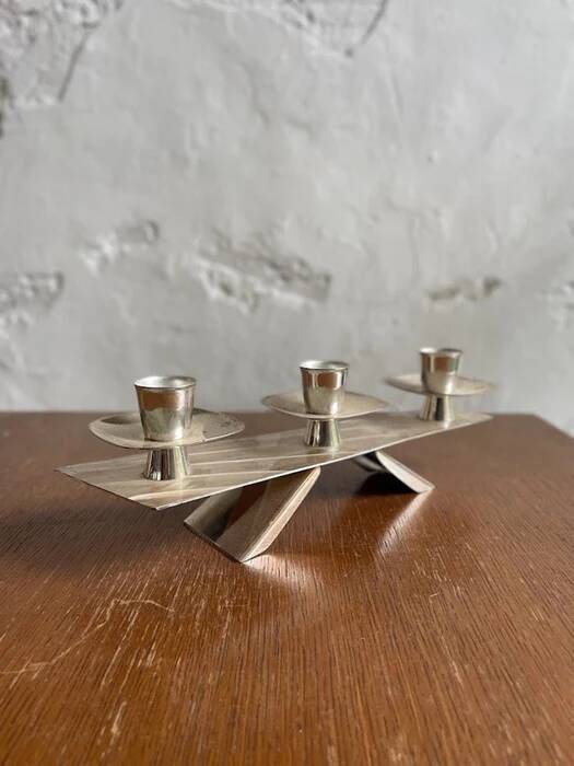 Silver-plated modernist triple candle holder 1960s