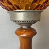 Rustic wooden table lamp with amber pine cone glass lampshade
