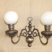 Vintage French silvered Flemish double wall sconce with opaque white glass shade 5007.