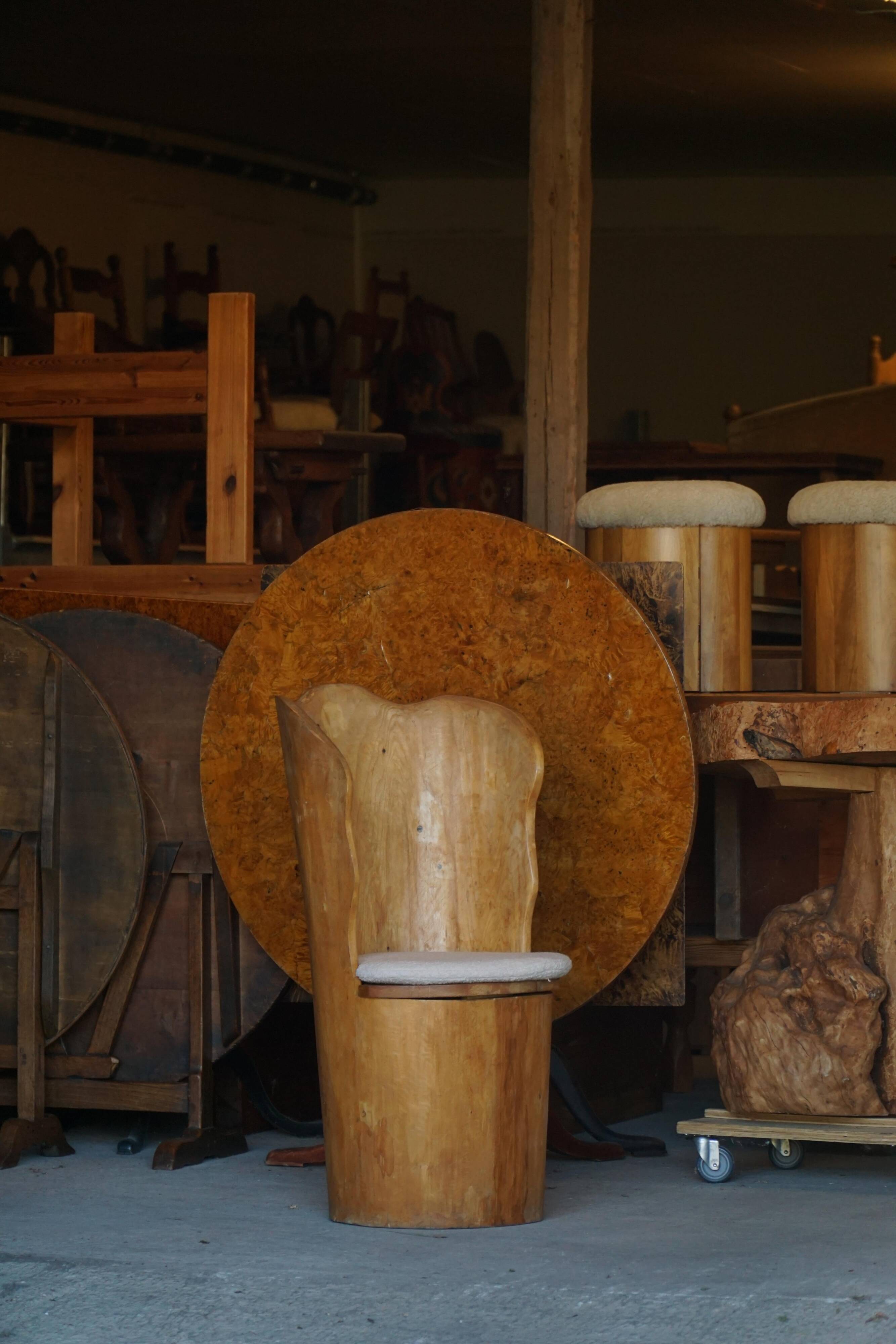 Fauteuil Brutaliste en Tronc en Pin Massif & Bouclé, Moderne du Milieu du Siècle Suédois, Années 1970