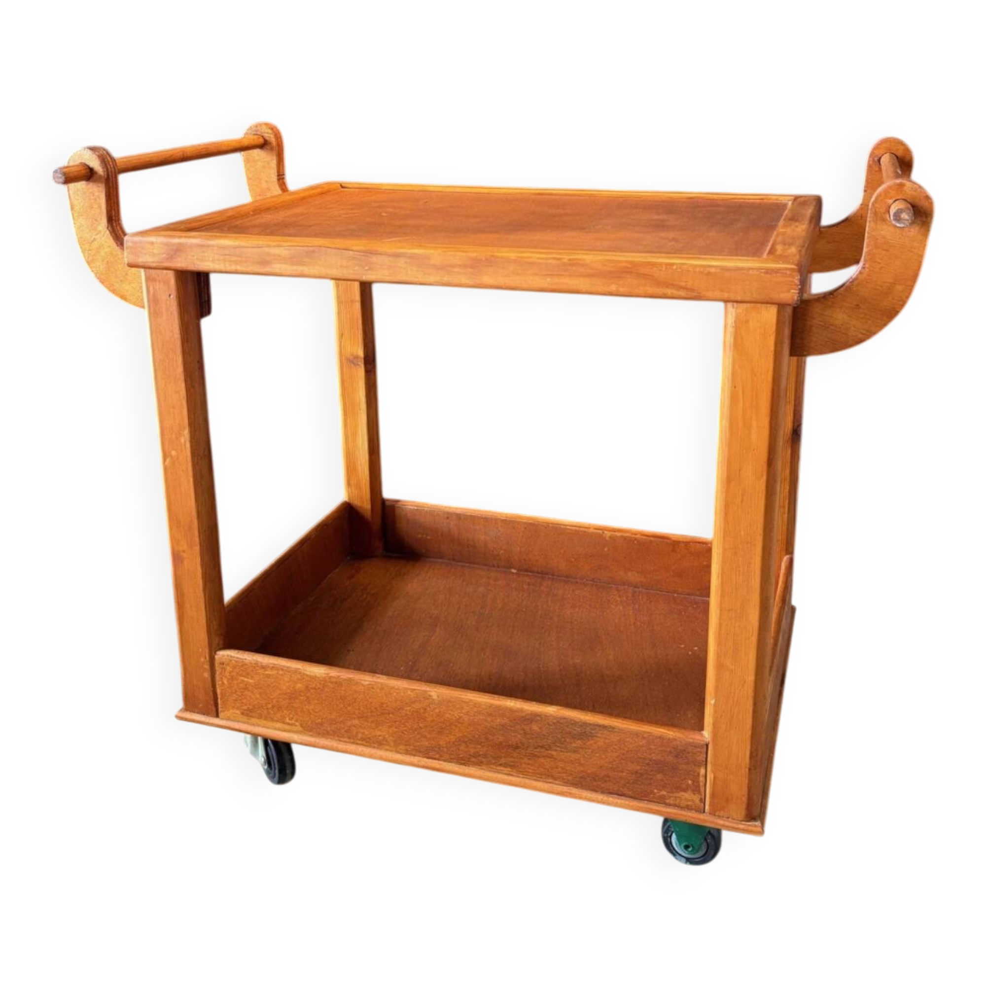 Desserte vintage en bois sur roulettes