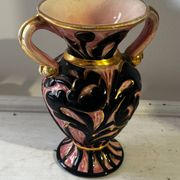 Vintage Vallauris vase amphora with relief floral decoration.