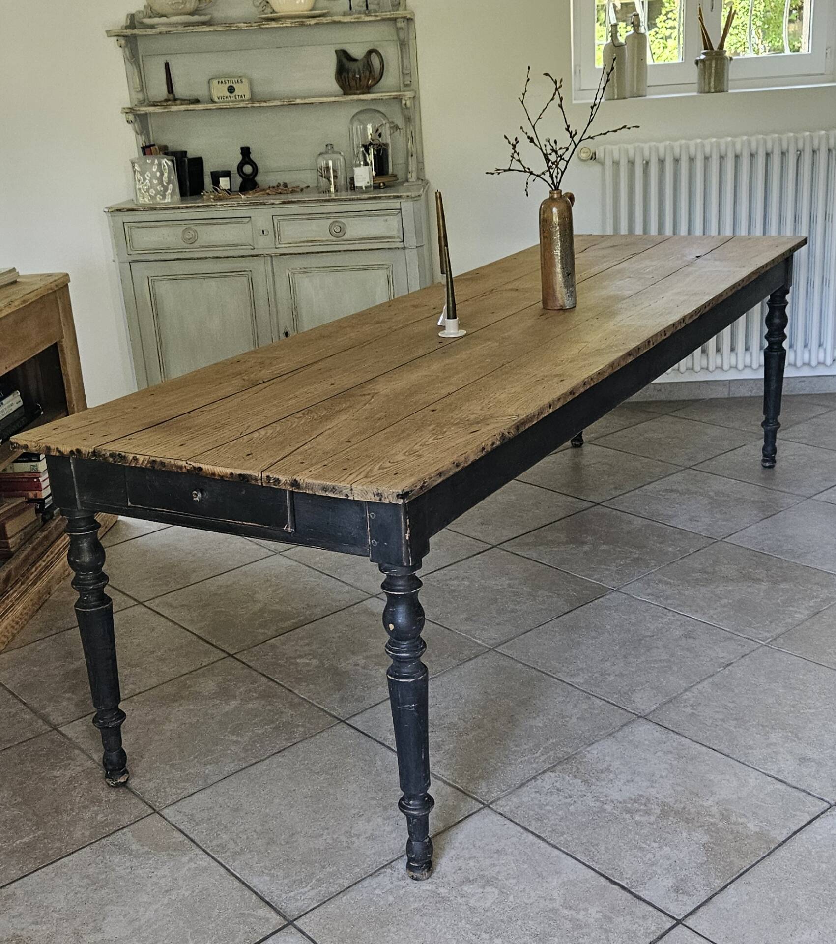 Table de ferme chêne massif 250cm d’office vintage 10-12 personnes