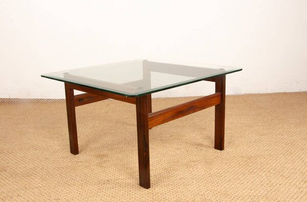 Table basse danoise en Palissandre et Verre par Arne Wahl Iversen 1960.