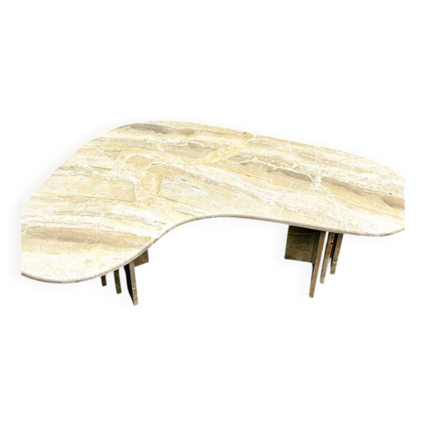 Table basse boomerang vintage en marbre, Italie années 1980