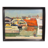 Oil on panel Boats in the port frame 20th century