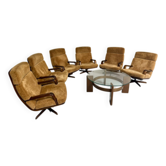 6 fauteuils pivotants table basse design Bernd Munzebrock Walter Knoll