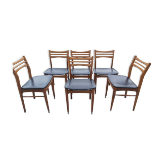 Set of 6 Scandinavian chairs black skai 60s