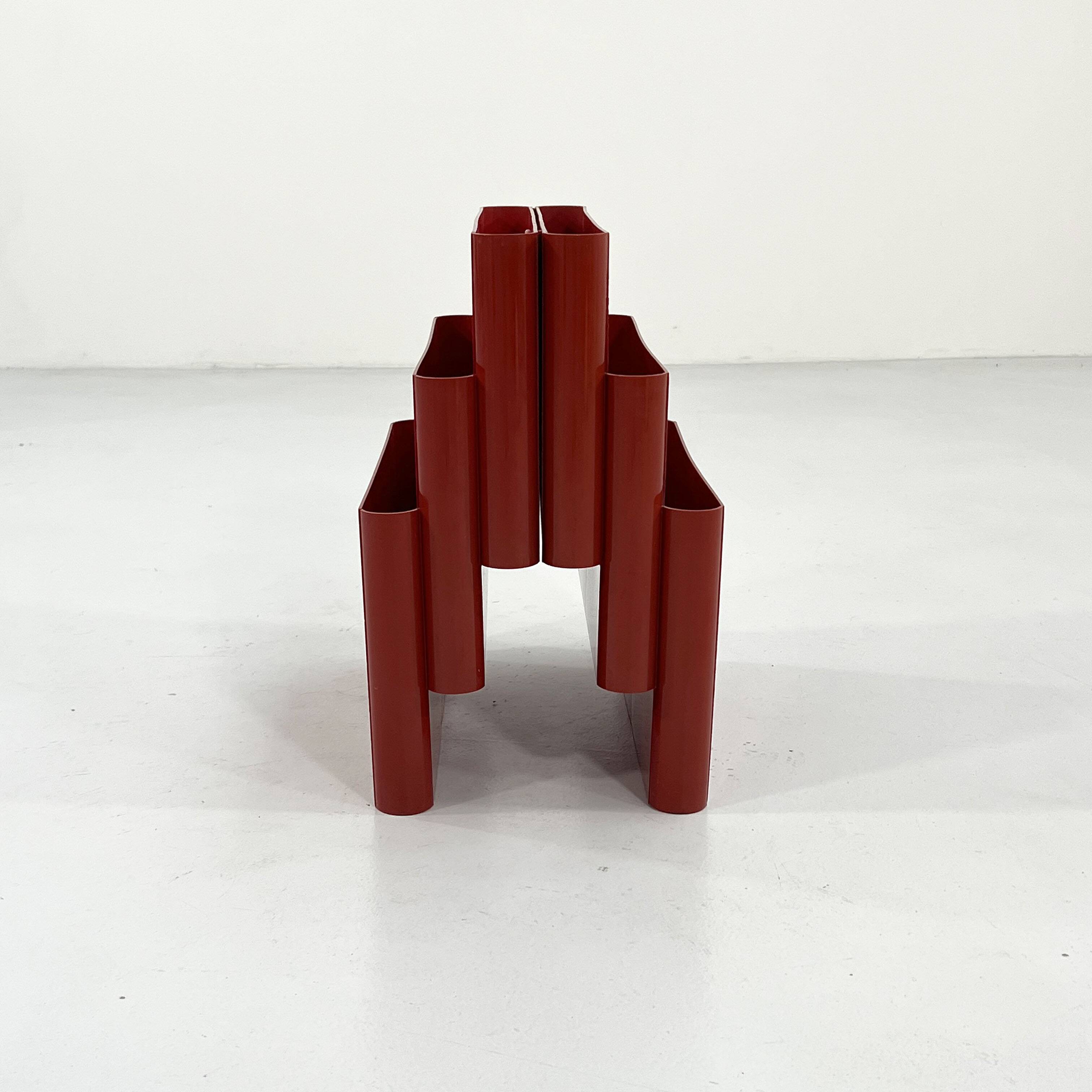 RED MAGAZINE RACK BY GIOTTO STOPPINO FOR KARTELL, 1970
