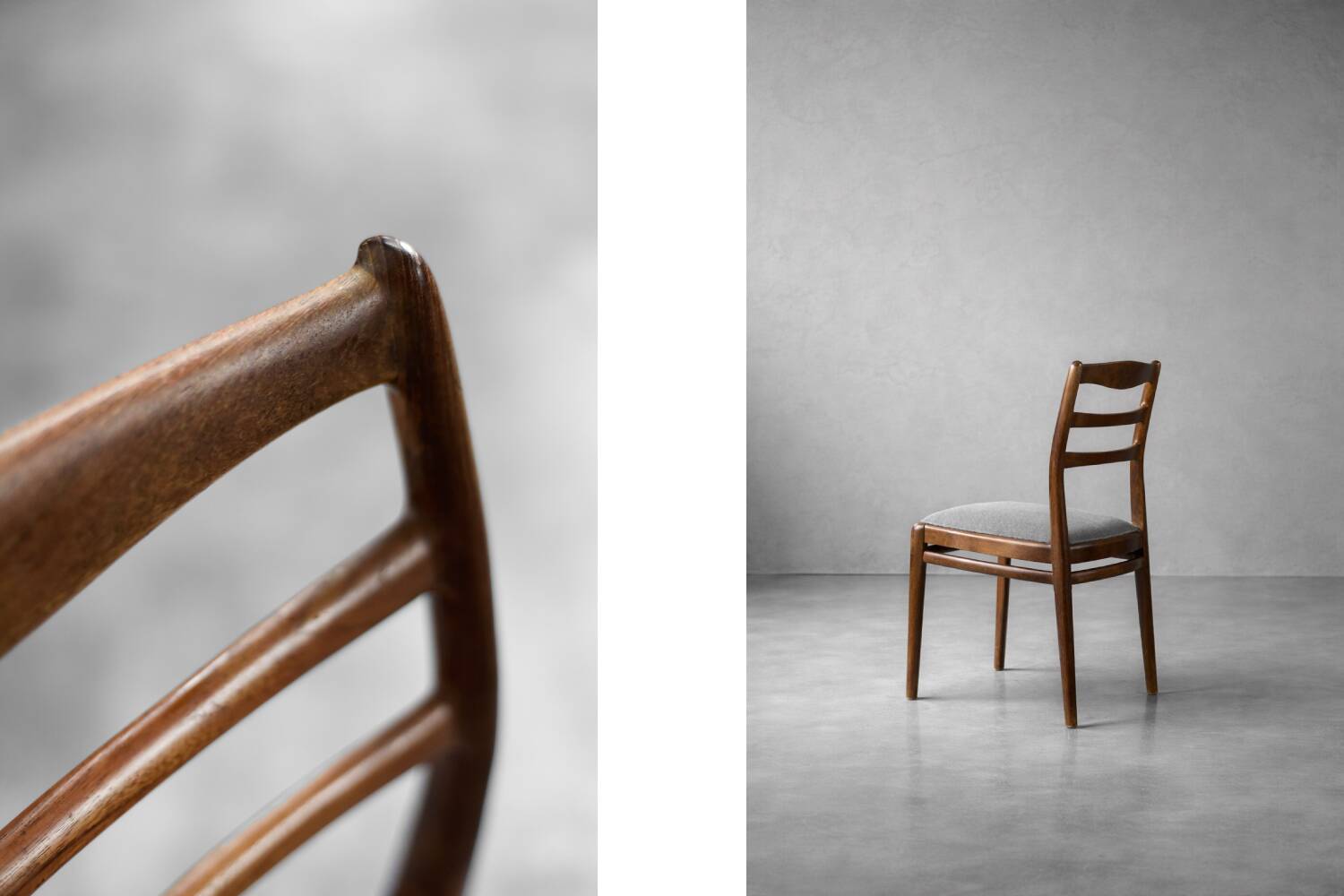 Vintage Mid-Century Danish Modern Elegant Teak & Grey Fabric Chairs, 1960s