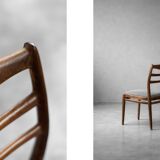 Vintage Mid-Century Danish Modern Elegant Teak & Grey Fabric Chairs, 1960s