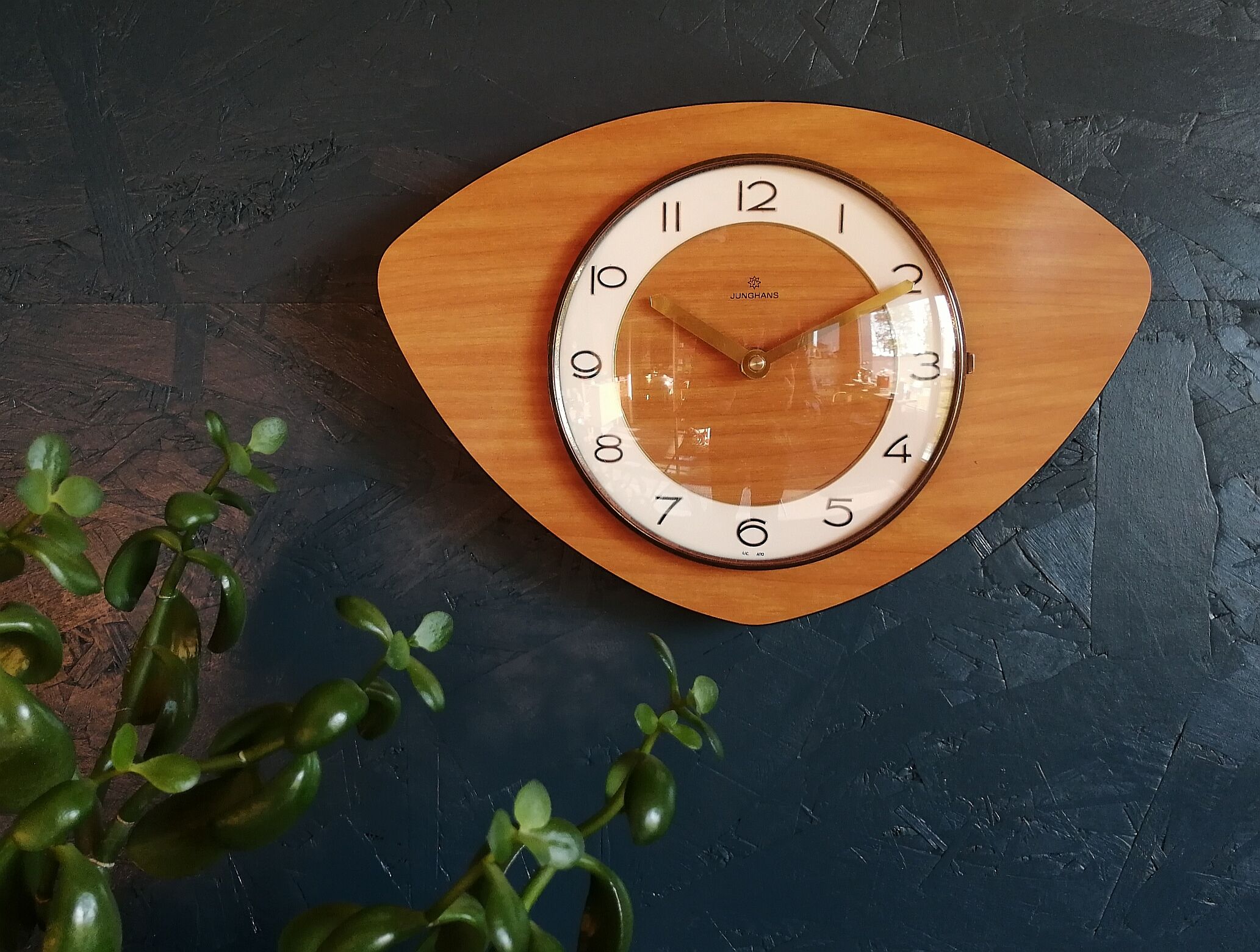 Vintage formica clock silent wall clock "Junghans mahogany"
