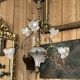 19th century brass and bronze chandelier, Napoleon III, illuminated by 6 tulips and a central globe